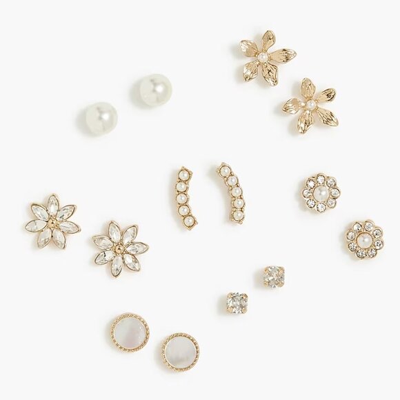 J. Crew Factory Jewelry - J.Crew Factory Gold and Pearl Flower Stud Earrings Set-of-Seven